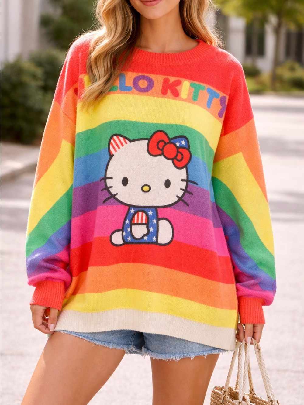 Hello Kitty Multicolor Rainbow Crewneck Sweater